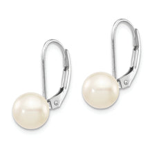 Load image into Gallery viewer, 14K White Gold 7-8mm Round White Saltwater Akoya Pearl Leverback Earrings
