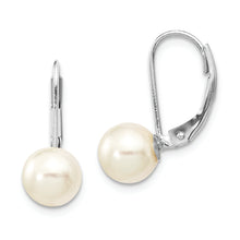 Load image into Gallery viewer, 14K White Gold 7-8mm Round White Saltwater Akoya Pearl Leverback Earrings
