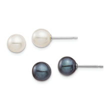 Load image into Gallery viewer, 14K White Gold 6-7mm Round White and Black FWC Pearl 2 Earrings Set
