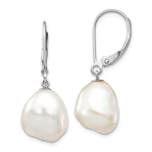 Load image into Gallery viewer, 14K White Gold 13x15mm Keshi White FWC Pearl Dangle Earrings
