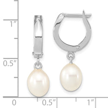 Load image into Gallery viewer, 14K White Gold 6-7mm Teardrop White FWC Pearl Hoop Dangle Earrings
