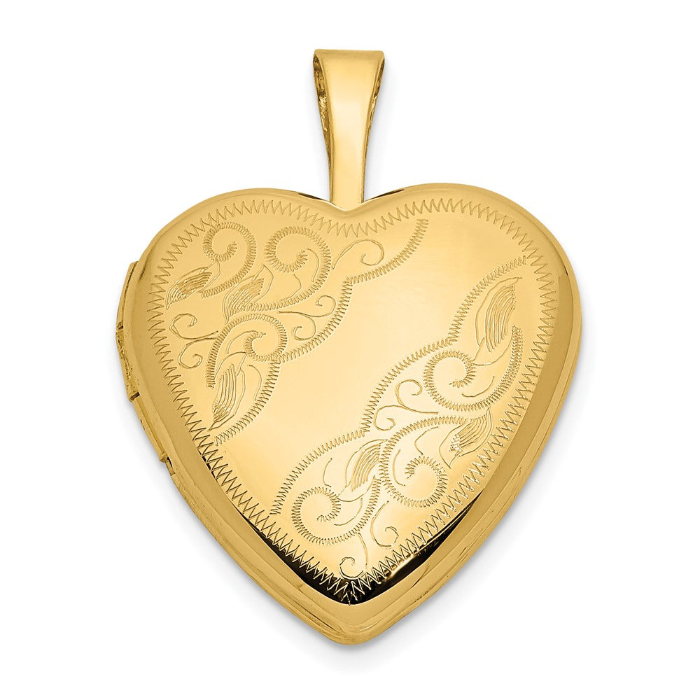 14ky 16mm Leaf and Scroll Heart Locket