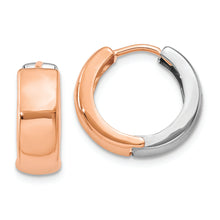 Load image into Gallery viewer, 14k Two-tone White and Rose Gold Hinged Hoop Earrings
