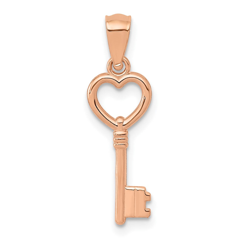 14K Rose Gold 3D Polished Heart Key Charm