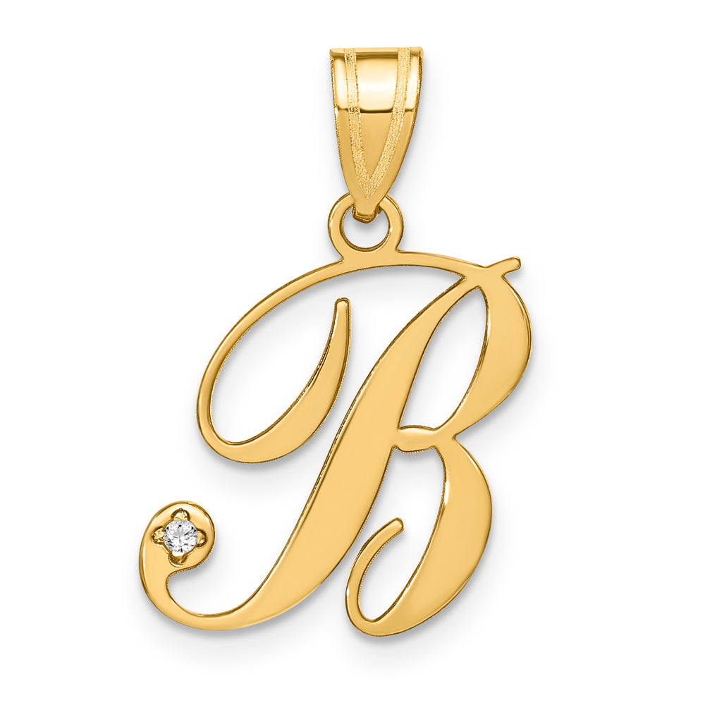 14KY Script Letter B  Initial Pendant with Diamond