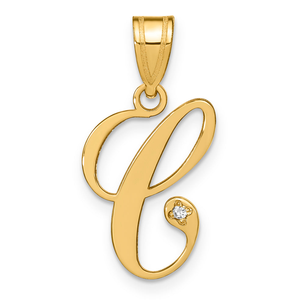 14KY Script Letter C Initial Pendant with Diamond