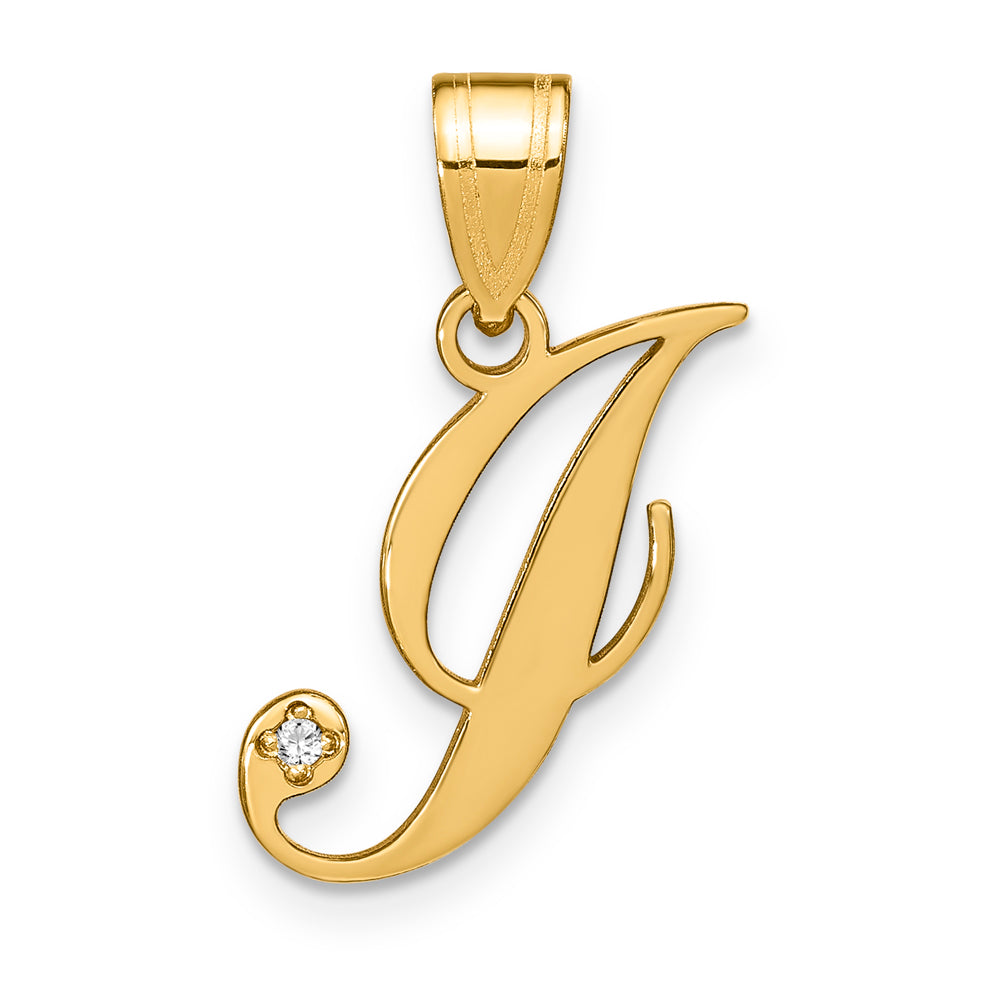 14KY Script Letter J Initial Pendant with Diamond