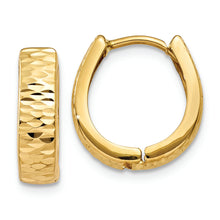 Load image into Gallery viewer, 14K Gold Textured and Polished Hinged Hoop Earrings
