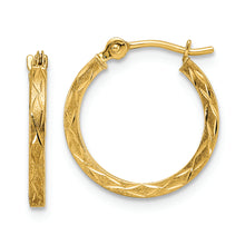Load image into Gallery viewer, 14k Polished and Satin Diamond-cut Hoop Earrings

