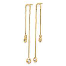 Load image into Gallery viewer, 14k Yellow Gold Polished CZ Double Chain Dangle Post Earrings
