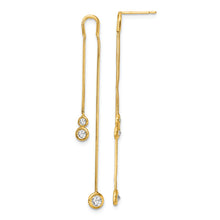 Load image into Gallery viewer, 14k Yellow Gold Polished CZ Double Chain Dangle Post Earrings
