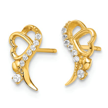 Load image into Gallery viewer, 14k Yellow Gold Polished CZ and Heart Post Earrings
