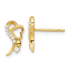 Load image into Gallery viewer, 14k Yellow Gold Polished CZ and Heart Post Earrings
