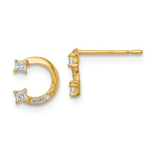 Load image into Gallery viewer, 14k CZ Horseshoe Post Earrings
