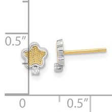 Load image into Gallery viewer, 14K White Rhodium Textured Gold CZ Star Post Earrings
