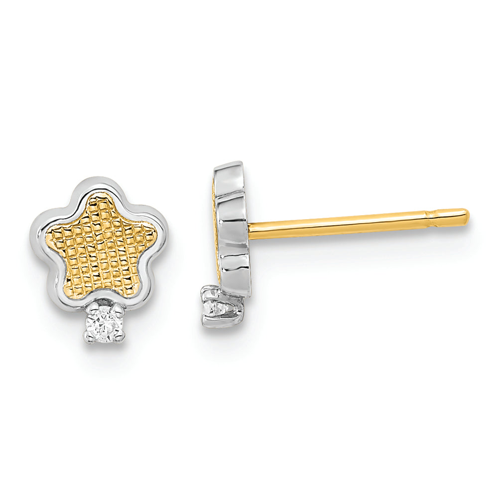 14K White Rhodium Textured Gold CZ Star Post Earrings