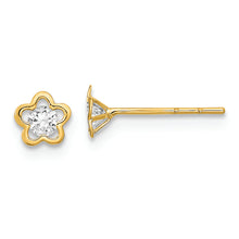Load image into Gallery viewer, 14K Polished Flower with CZ Post Earrings
