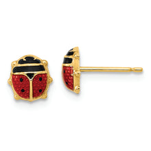 Load image into Gallery viewer, 14K Gold Red/Black Enamel Ladybug Post Earrings
