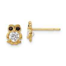 Load image into Gallery viewer, 14k Black &amp; White CZ Owl Post Earrings
