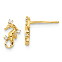 Load image into Gallery viewer, 14k Yellow Gold Polished CZ Seahorse Post Earrings
