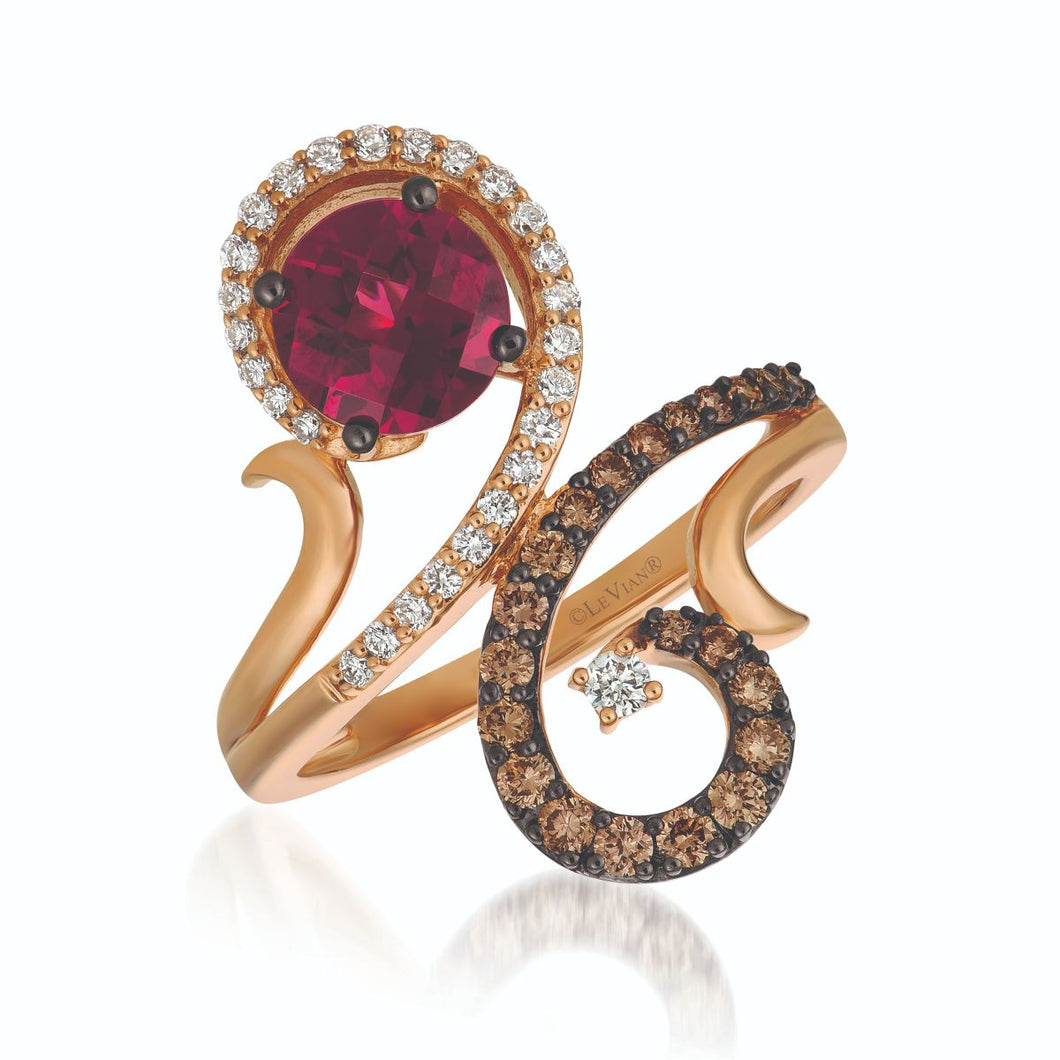 Le Vian Chocolatier� Ring featuring 1 1/5 cts. Raspberry Rhodolite�, 1/5 cts. Vanilla Diamonds�, 1/3 cts. Chocolate Diamonds� set in 14K Strawberry Gold�