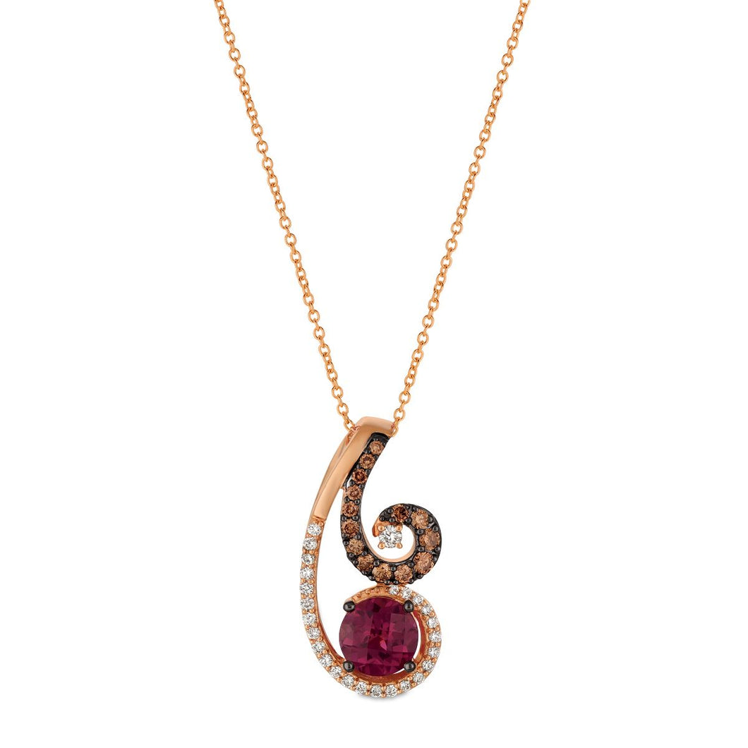 Le Vian Chocolatier� Pendant featuring 1 1/5 cts. Raspberry Rhodolite�, 1/4 cts. Chocolate Diamonds�, 1/5 cts. Vanilla Diamonds� set in 14K Strawberry Gold�