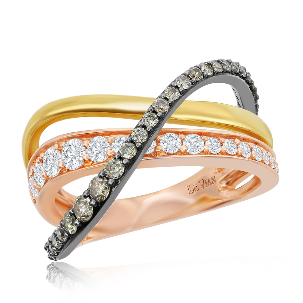 Le Vian Chocolatier� Ring featuring 1/2 cts. Vanilla Diamonds�, 3/8 cts. Chocolate Diamonds� set in 14K Tri Color Gold