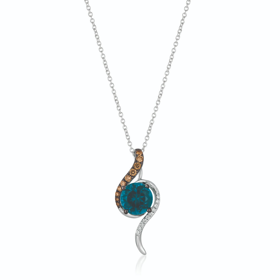 Le Vian Chocolatier� Pendant featuring 2 cts. Deep Sea Blue Topaz�, 1/6 cts. Chocolate Diamonds�, 1/20 cts. Vanilla Diamonds� set in 14K Vanilla Gold�