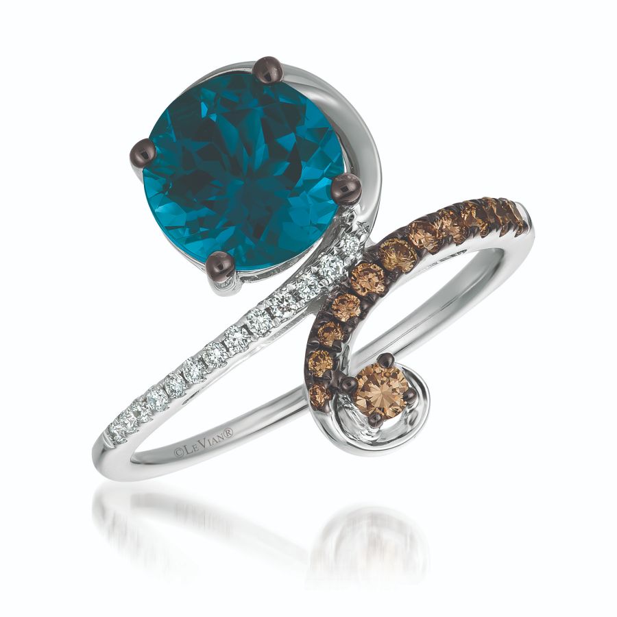 Le Vian Chocolatier� Ring featuring 2 cts. Deep Sea Blue Topaz�, 1/5 cts. Chocolate Diamonds�, 1/20 cts. Vanilla Diamonds� set in 14K Vanilla Gold�